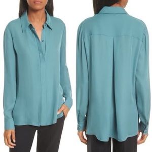 VINCE Sea Glass Long Sleeve Silk Blouse, Sz 6